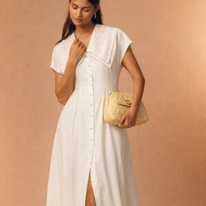 Vintage Ivory Button-Front Maxi Dress